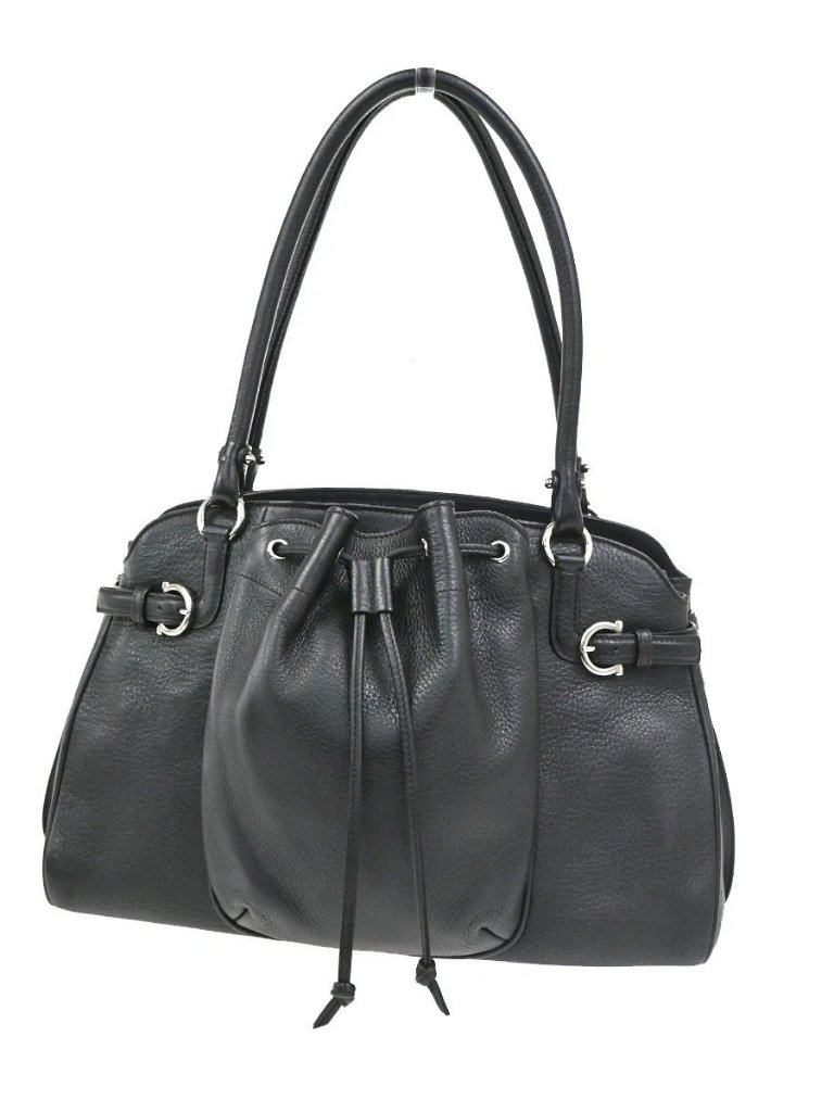 Salvatore Ferragamo Logo Gancini Shoulder Bag Leather Black